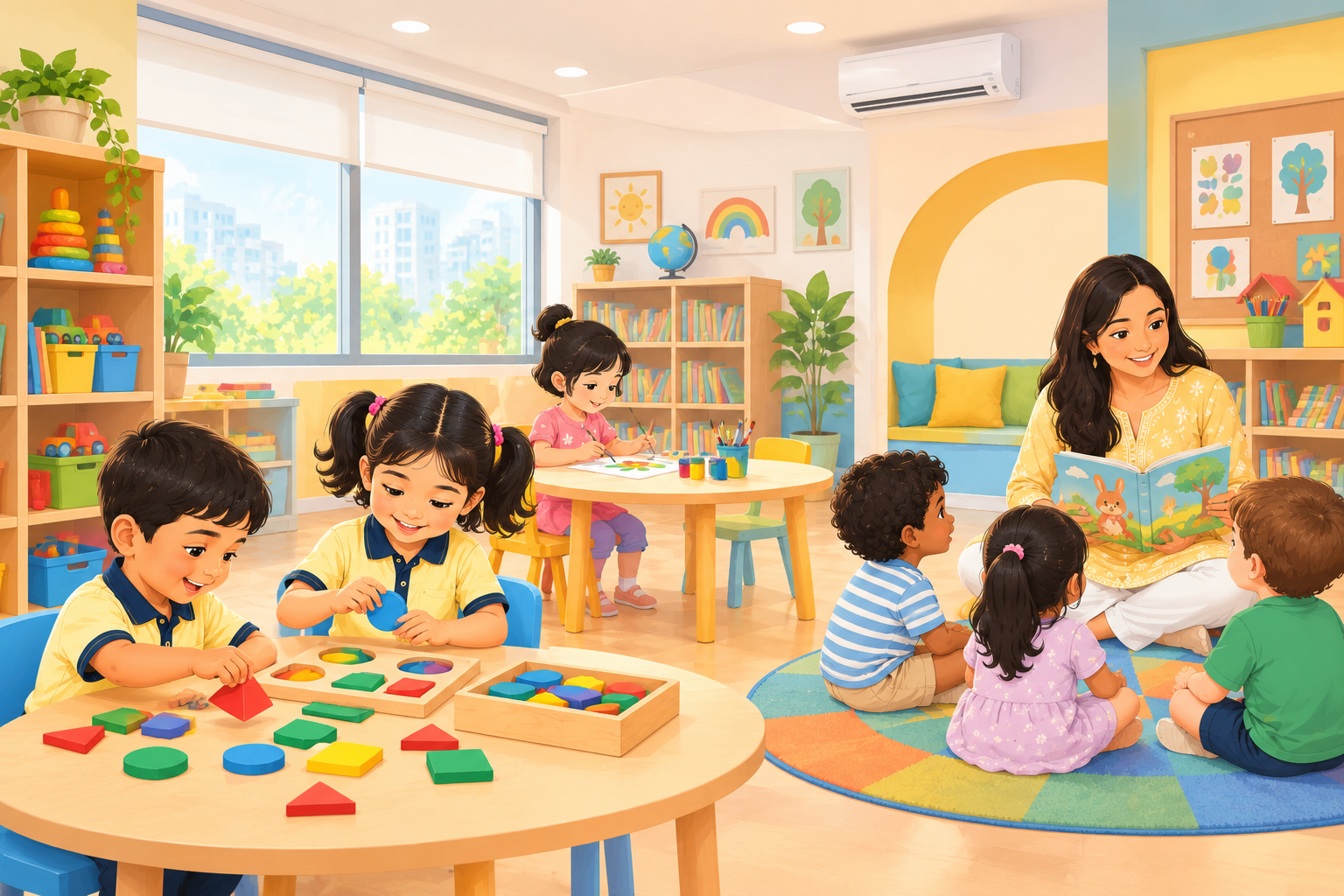 Children doing activity-based learning at a New Town preschool